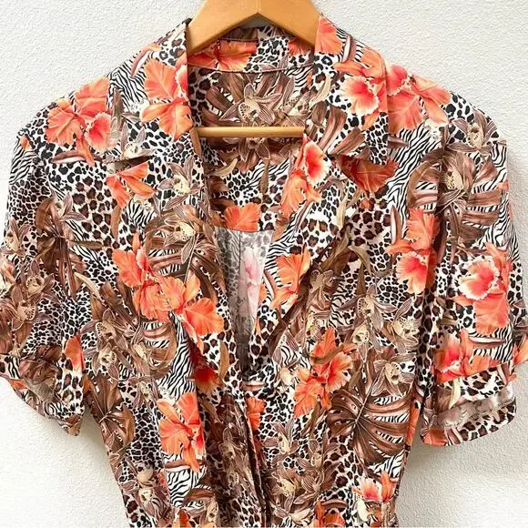 Lita by Ciera Belted Short Sleeve Romper Leopard Floral Print Womens Medium $348